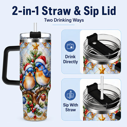 #pl[40oz|Black] Christmas Bluebird Tumbler 40oz, Winter Bird Stainless Steel Travel Cup
