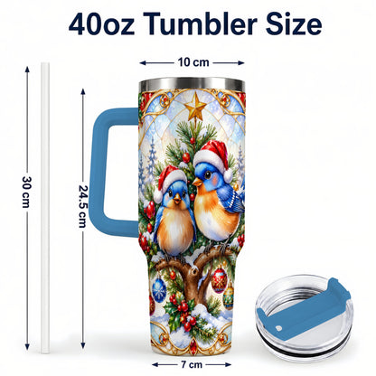 #pl[40oz|Blue] Christmas Bluebird Tumbler 40oz, Winter Bird Stainless Steel Travel Cup