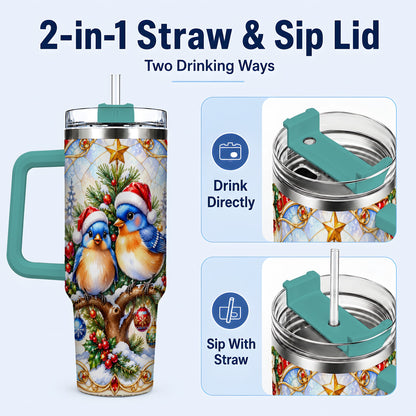 #pl[40oz|Green] Christmas Bluebird Tumbler 40oz, Winter Bird Stainless Steel Travel Cup