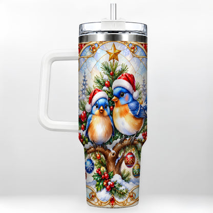 Christmas Bluebird Tumbler 40oz, Winter Bird Stainless Steel Travel Cup