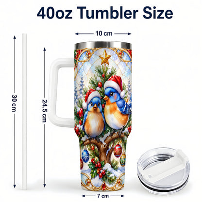 #pl[40oz|White] Christmas Bluebird Tumbler 40oz, Winter Bird Stainless Steel Travel Cup