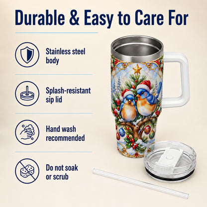 Christmas Bluebird Tumbler 40oz, Winter Bird Stainless Steel Travel Cup