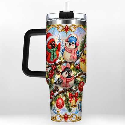 #pl[40oz|Black] Christmas Winter Birds Tumbler 40oz, Festive Stainless Steel Travel Cup