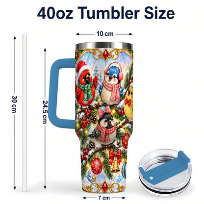 #pl[40oz|Blue] Christmas Winter Birds Tumbler 40oz, Festive Stainless Steel Travel Cup