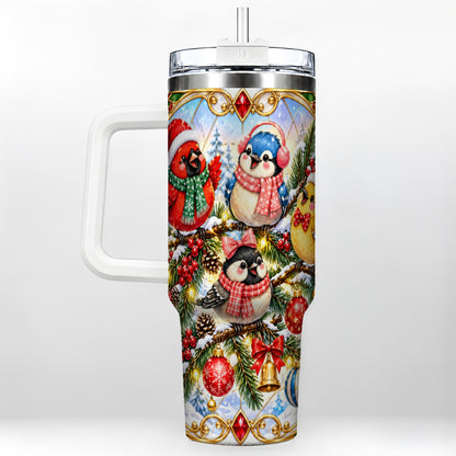 Christmas Winter Birds Tumbler 40oz, Festive Stainless Steel Travel Cup