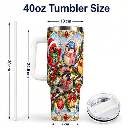 #pl[40oz|White] Christmas Winter Birds Tumbler 40oz, Festive Stainless Steel Travel Cup
