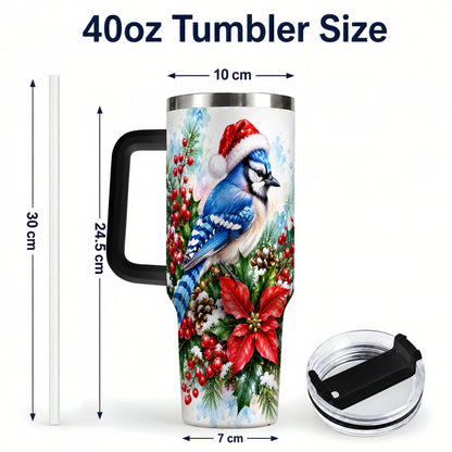 #pl[40oz|Black] Watercolor Blue Jay Tumbler 40oz, Christmas Bird Stainless Steel Travel Cup
