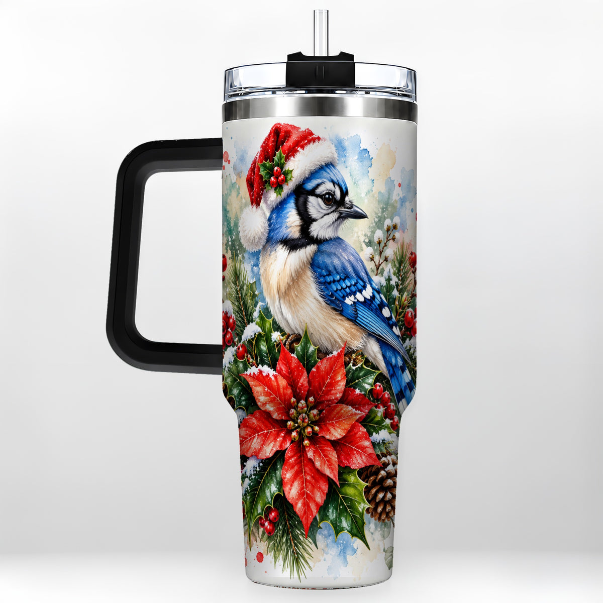 #pl[40oz|Black] Christmas Blue Jay 40oz Tumbler, Bird Tumbler, Stainless Steel Travel Cup