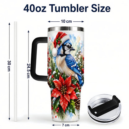 #pl[40oz|Black] Christmas Blue Jay 40oz Tumbler, Bird Tumbler, Stainless Steel Travel Cup