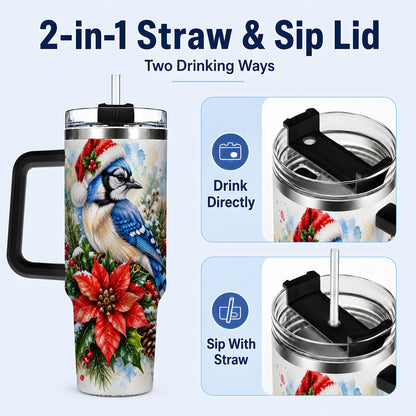 #pl[40oz|Black] Christmas Blue Jay 40oz Tumbler, Bird Tumbler, Stainless Steel Travel Cup