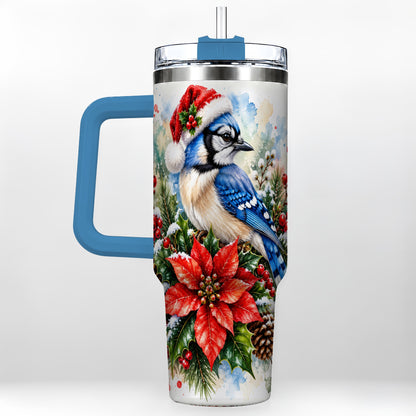 #pl[40oz|Blue] Christmas Blue Jay 40oz Tumbler, Bird Tumbler, Stainless Steel Travel Cup
