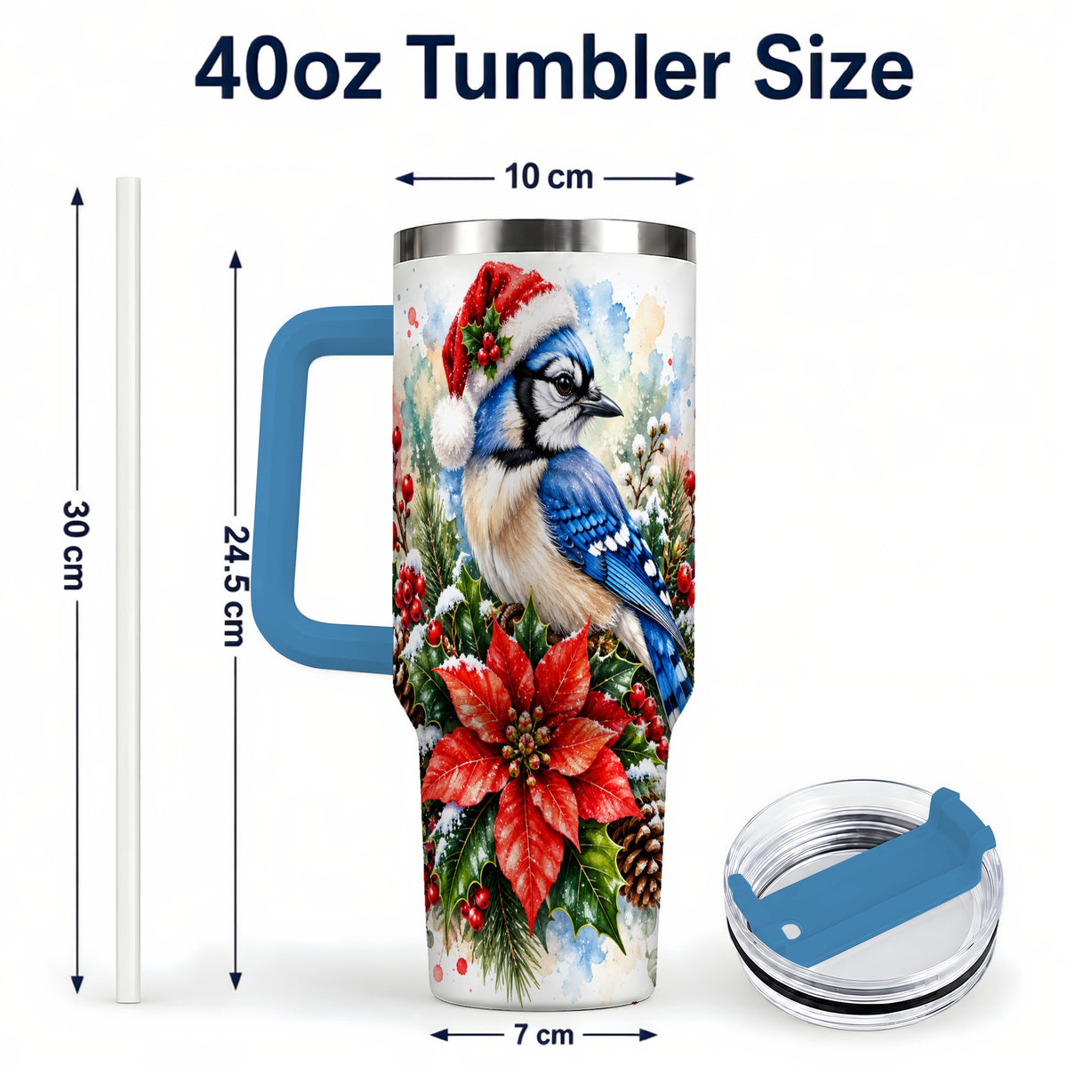 #pl[40oz|Blue] Christmas Blue Jay 40oz Tumbler, Bird Tumbler, Stainless Steel Travel Cup