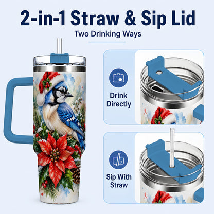 #pl[40oz|Blue] Christmas Blue Jay 40oz Tumbler, Bird Tumbler, Stainless Steel Travel Cup