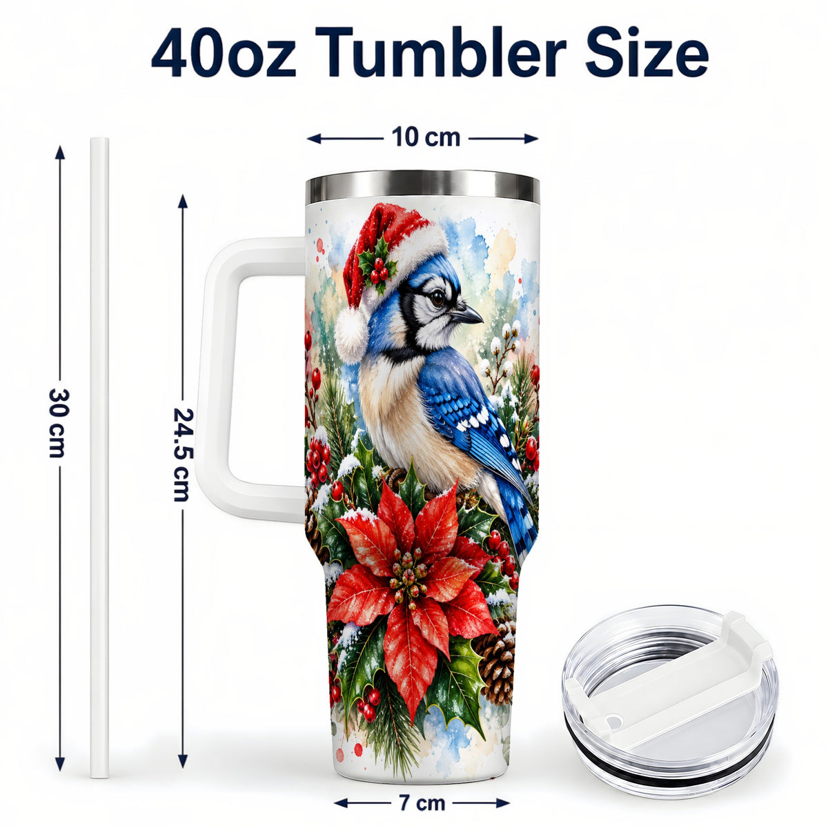#pl[40oz|White] Christmas Blue Jay 40oz Tumbler, Bird Tumbler, Stainless Steel Travel Cup
