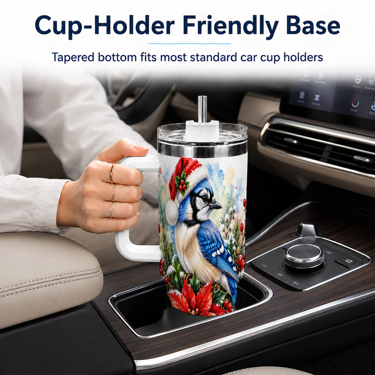Christmas Blue Jay 40oz Tumbler, Bird Tumbler, Stainless Steel Travel Cup