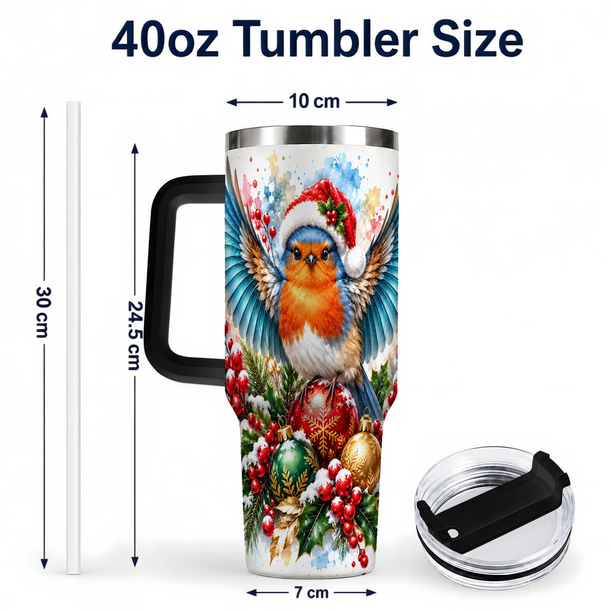 #pl[40oz|Black] Christmas Robin 40oz Tumbler, Bird Tumbler, Stainless Steel Travel Cup