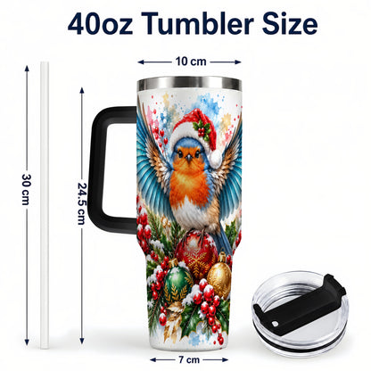 #pl[40oz|Black] Christmas Robin 40oz Tumbler, Bird Tumbler, Stainless Steel Travel Cup
