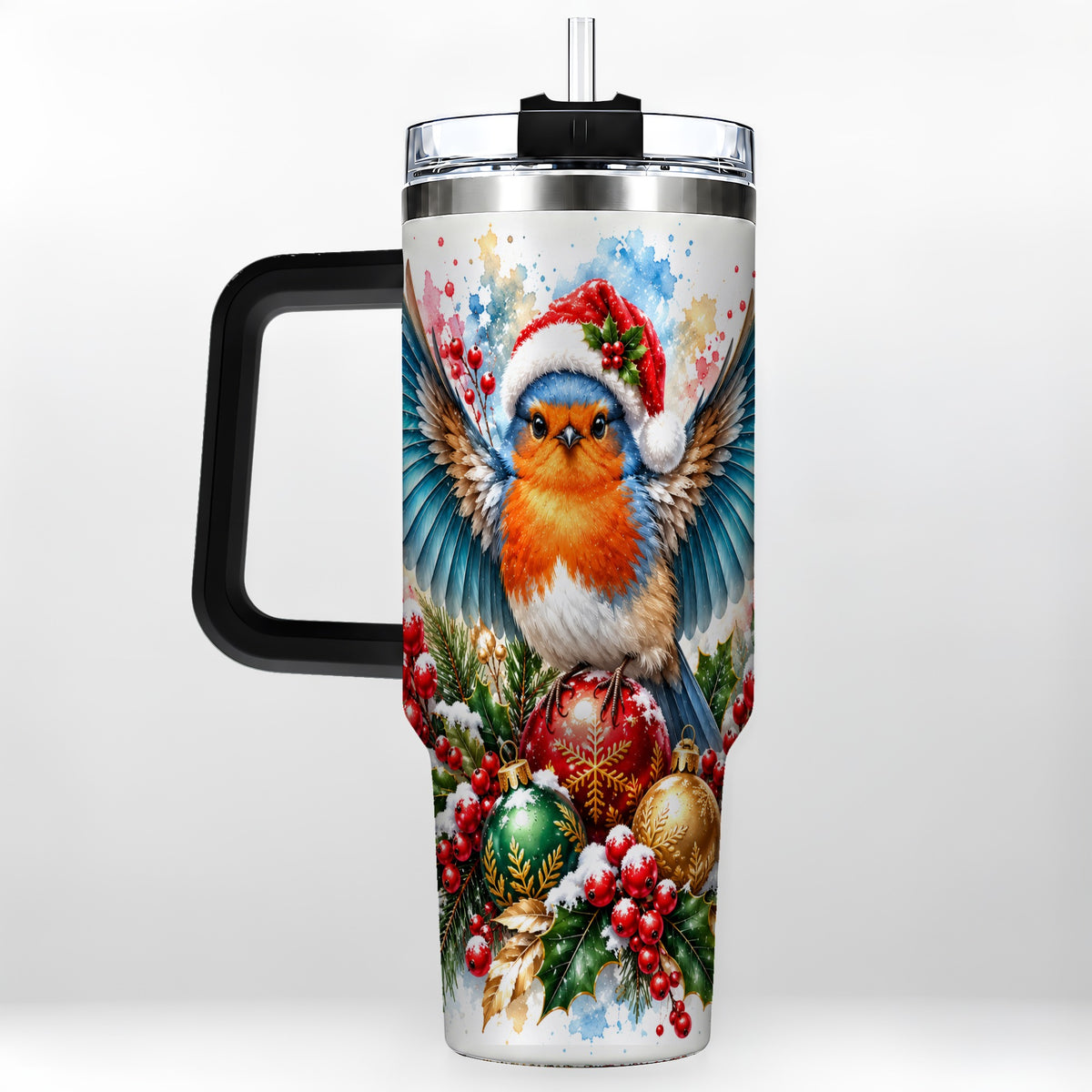 #pl[40oz|Black] Christmas Robin 40oz Tumbler, Bird Tumbler, Stainless Steel Travel Cup
