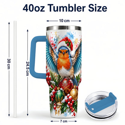 #pl[40oz|Blue] Christmas Robin 40oz Tumbler, Bird Tumbler, Stainless Steel Travel Cup
