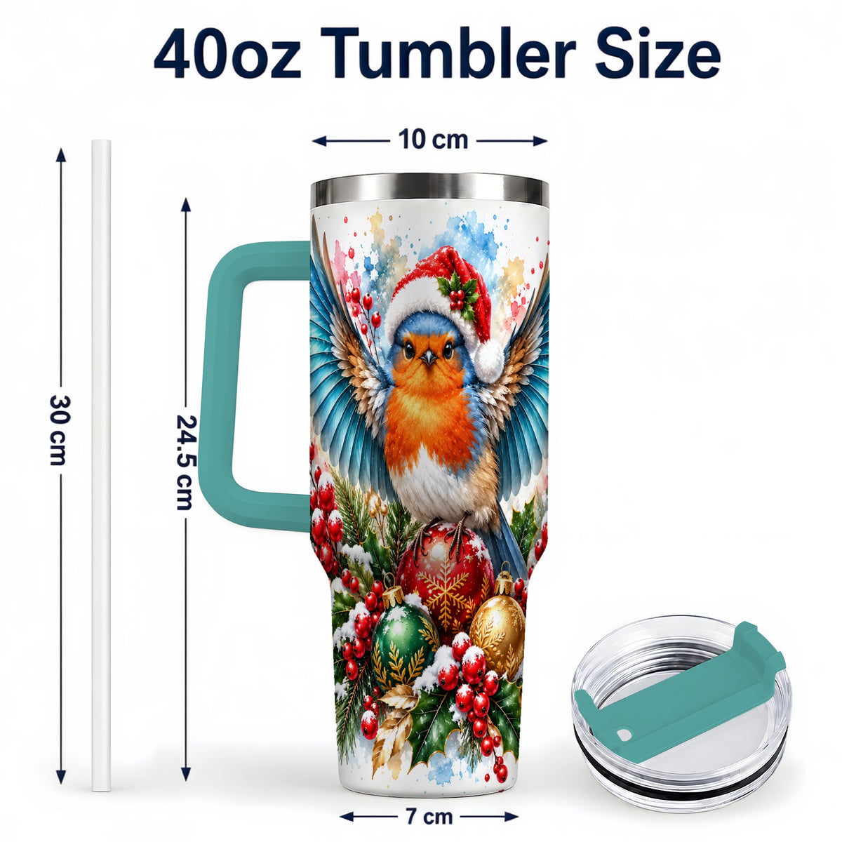 #pl[40oz|Green] Christmas Robin 40oz Tumbler, Bird Tumbler, Stainless Steel Travel Cup