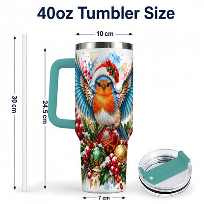 #pl[40oz|Green] Christmas Robin 40oz Tumbler, Bird Tumbler, Stainless Steel Travel Cup