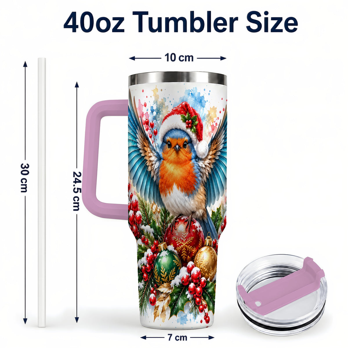 #pl[40oz|Pink] Christmas Robin 40oz Tumbler, Bird Tumbler, Stainless Steel Travel Cup