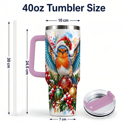 #pl[40oz|Pink] Christmas Robin 40oz Tumbler, Bird Tumbler, Stainless Steel Travel Cup
