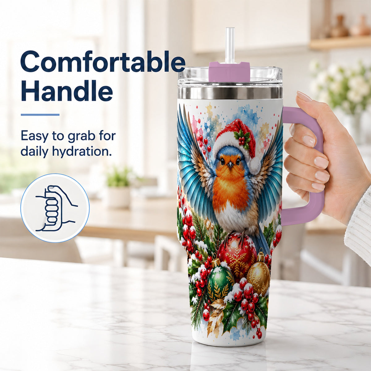 #pl[40oz|Pink] Christmas Robin 40oz Tumbler, Bird Tumbler, Stainless Steel Travel Cup