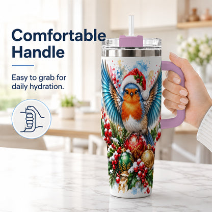 #pl[40oz|Pink] Christmas Robin 40oz Tumbler, Bird Tumbler, Stainless Steel Travel Cup