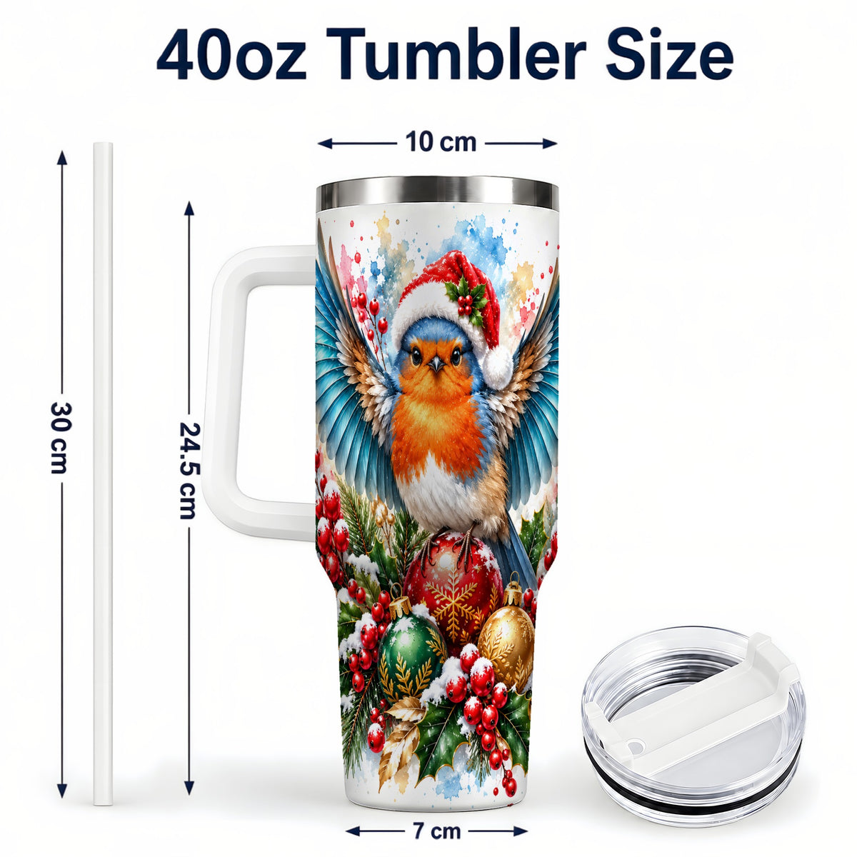 #pl[40oz|White] Christmas Robin 40oz Tumbler, Bird Tumbler, Stainless Steel Travel Cup