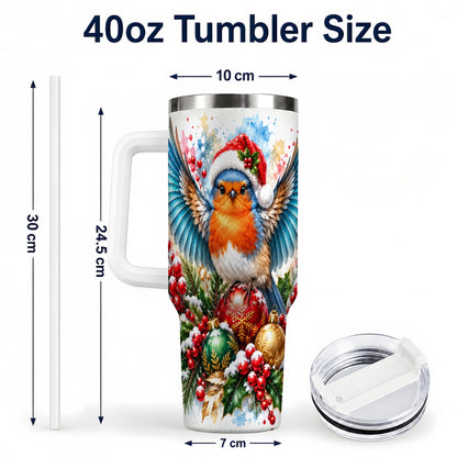 #pl[40oz|White] Christmas Robin 40oz Tumbler, Bird Tumbler, Stainless Steel Travel Cup