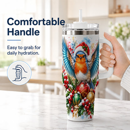 #pl[40oz|White] Christmas Robin 40oz Tumbler, Bird Tumbler, Stainless Steel Travel Cup