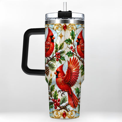 #pl[40oz|Black] Christmas Cardinals 40oz Tumbler, Bird Tumbler, Stainless Steel Travel Cup