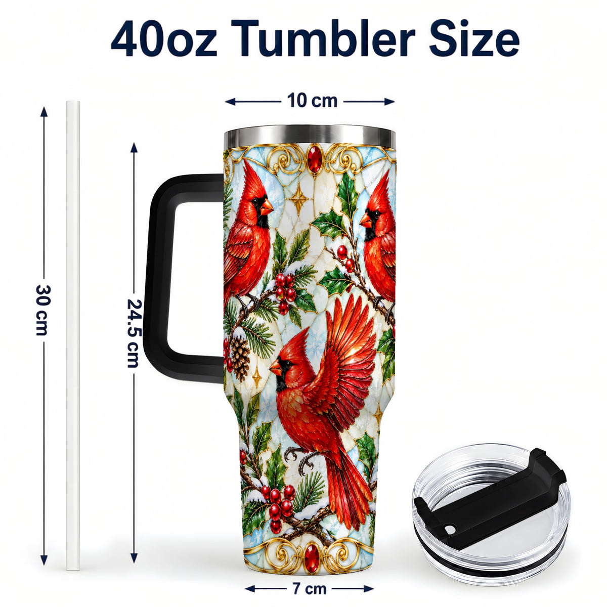 #pl[40oz|Black] Christmas Cardinals 40oz Tumbler, Bird Tumbler, Stainless Steel Travel Cup