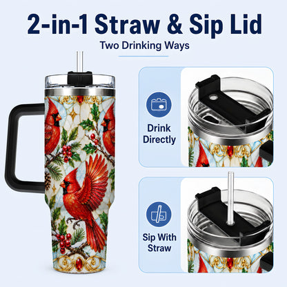 #pl[40oz|Black] Christmas Cardinals 40oz Tumbler, Bird Tumbler, Stainless Steel Travel Cup