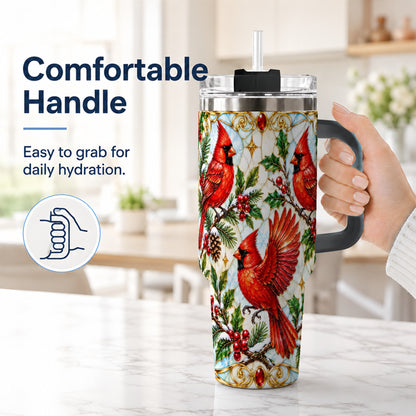 #pl[40oz|Black] Christmas Cardinals 40oz Tumbler, Bird Tumbler, Stainless Steel Travel Cup