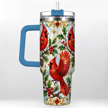 #pl[40oz|Blue] Christmas Cardinals 40oz Tumbler, Bird Tumbler, Stainless Steel Travel Cup