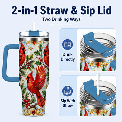 #pl[40oz|Blue] Christmas Cardinals 40oz Tumbler, Bird Tumbler, Stainless Steel Travel Cup