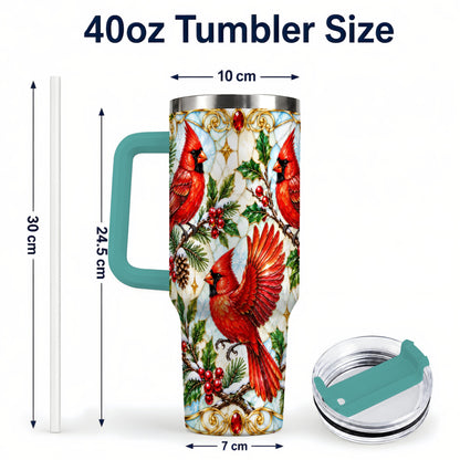 #pl[40oz|Green] Christmas Cardinals 40oz Tumbler, Bird Tumbler, Stainless Steel Travel Cup