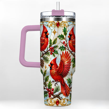 #pl[40oz|Pink] Christmas Cardinals 40oz Tumbler, Bird Tumbler, Stainless Steel Travel Cup