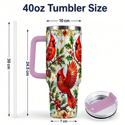 #pl[40oz|Pink] Christmas Cardinals 40oz Tumbler, Bird Tumbler, Stainless Steel Travel Cup