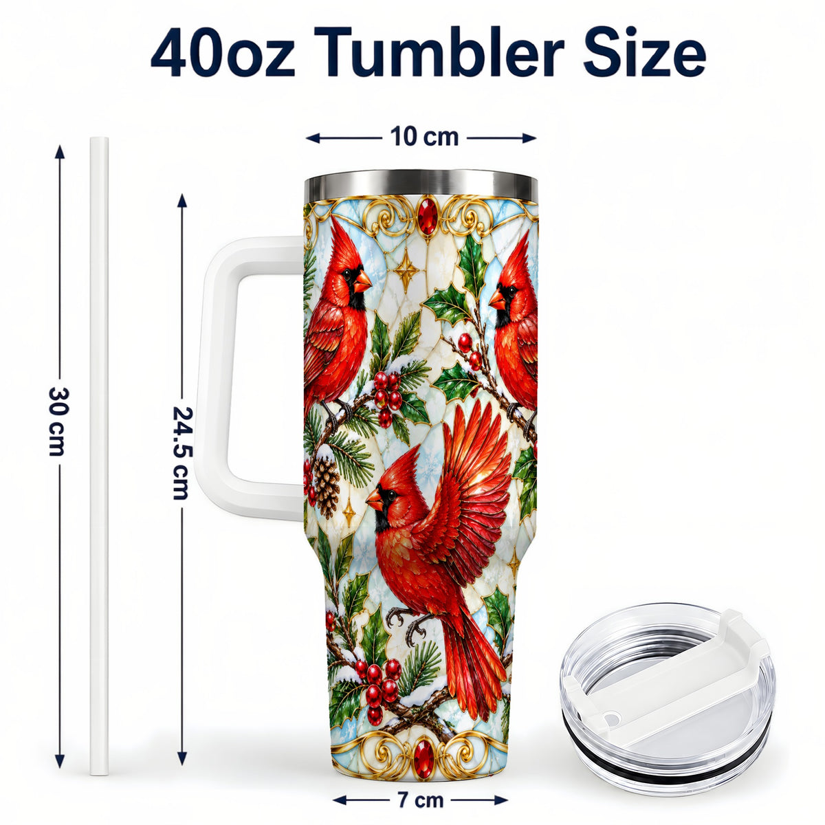 #pl[40oz|White] Christmas Cardinals 40oz Tumbler, Bird Tumbler, Stainless Steel Travel Cup