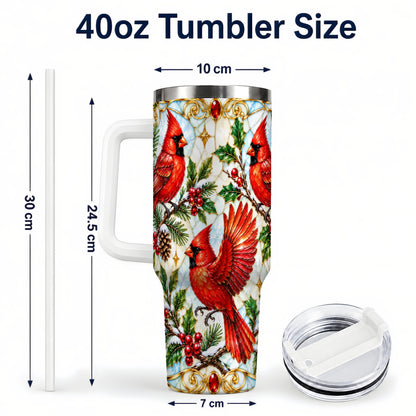#pl[40oz|White] Christmas Cardinals 40oz Tumbler, Bird Tumbler, Stainless Steel Travel Cup