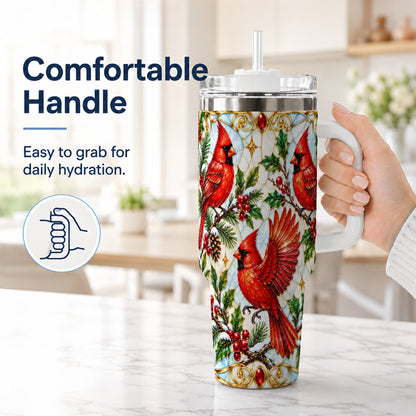 #pl[40oz|White] Christmas Cardinals 40oz Tumbler, Bird Tumbler, Stainless Steel Travel Cup