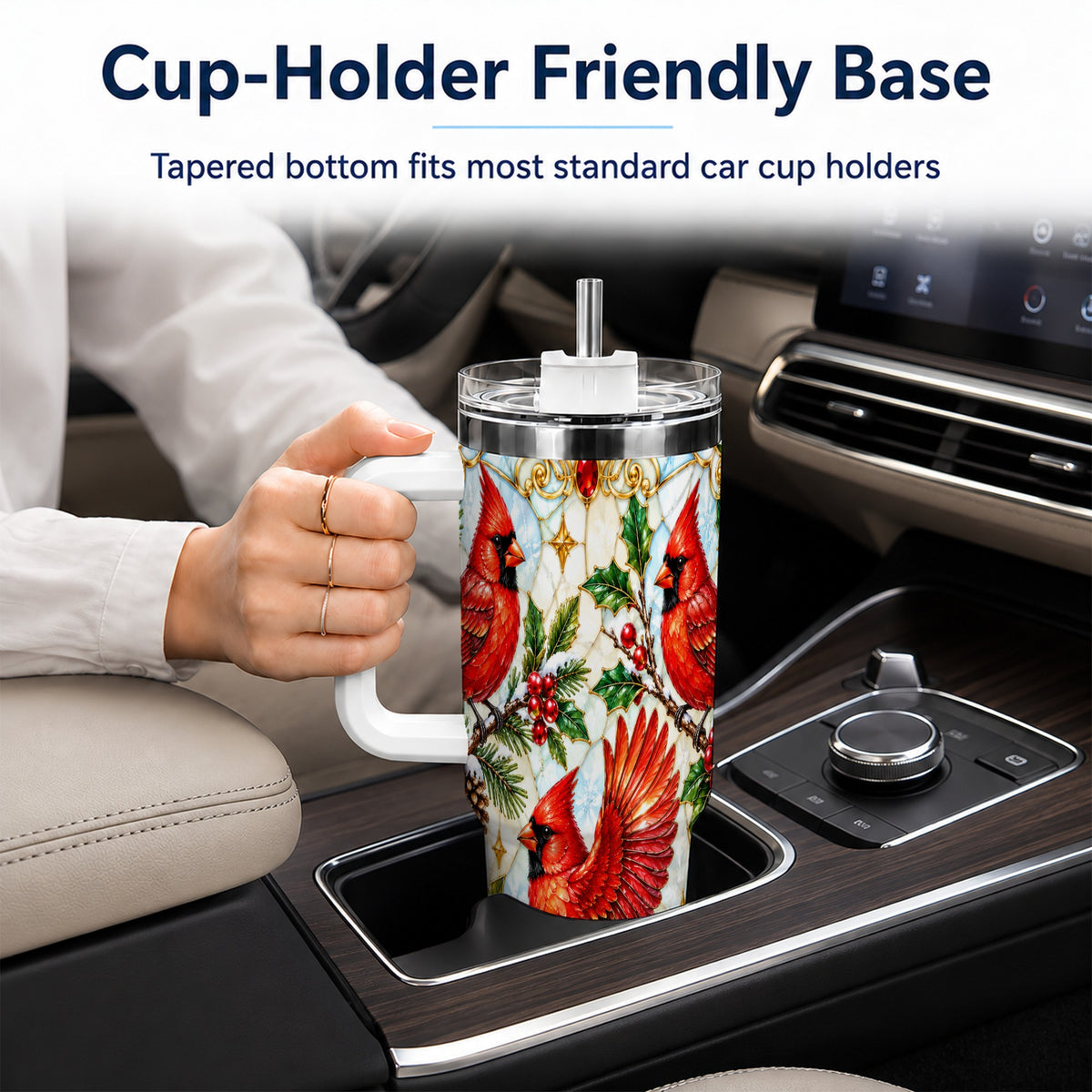 Christmas Cardinals 40oz Tumbler, Bird Tumbler, Stainless Steel Travel Cup