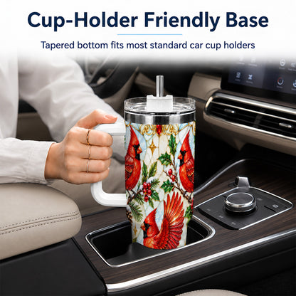 Christmas Cardinals 40oz Tumbler, Bird Tumbler, Stainless Steel Travel Cup