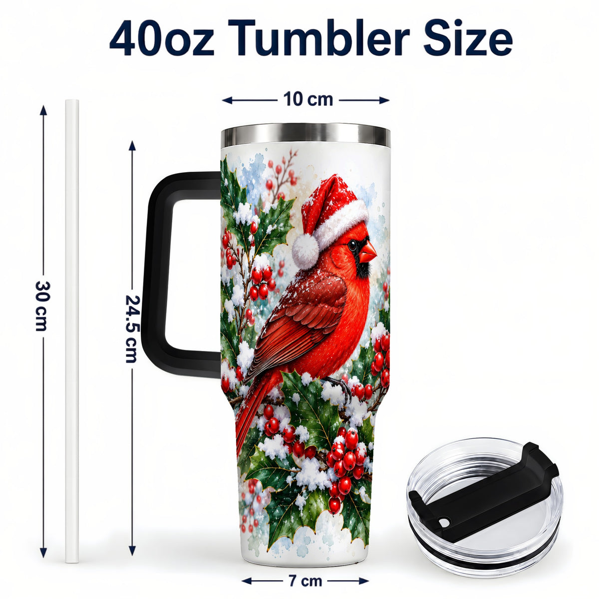 #pl[40oz|Black] Christmas Cardinal 40oz Tumbler, Bird Tumbler, Stainless Steel Travel Cup