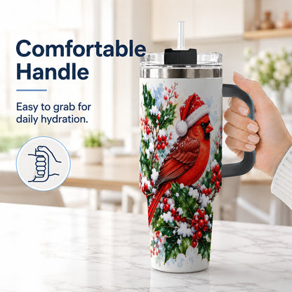 #pl[40oz|Black] Christmas Cardinal 40oz Tumbler, Bird Tumbler, Stainless Steel Travel Cup
