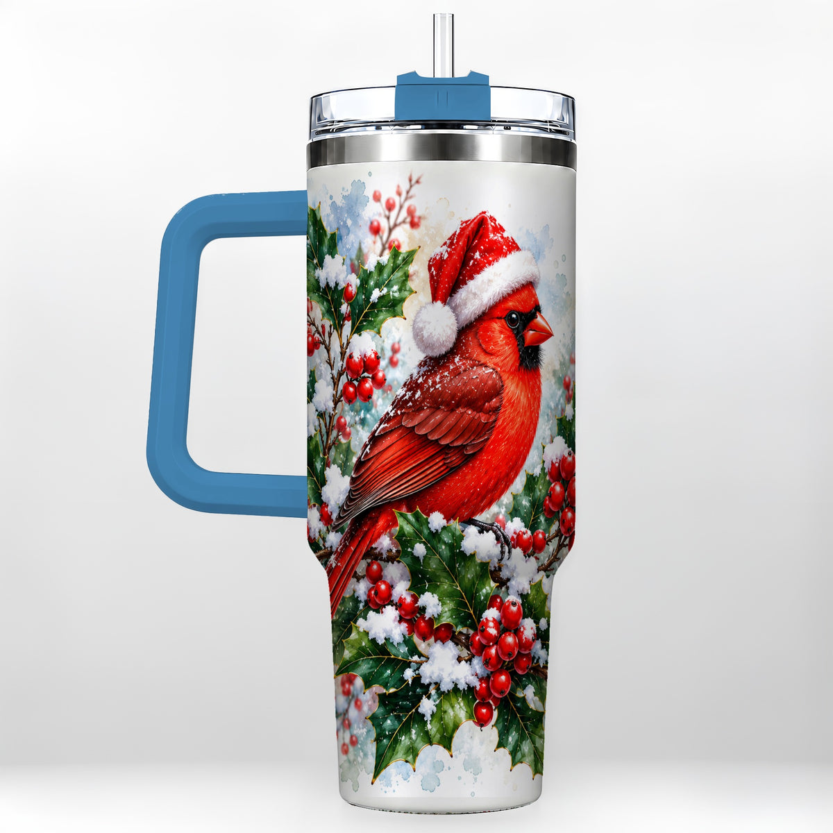 #pl[40oz|Blue] Christmas Cardinal 40oz Tumbler, Bird Tumbler, Stainless Steel Travel Cup