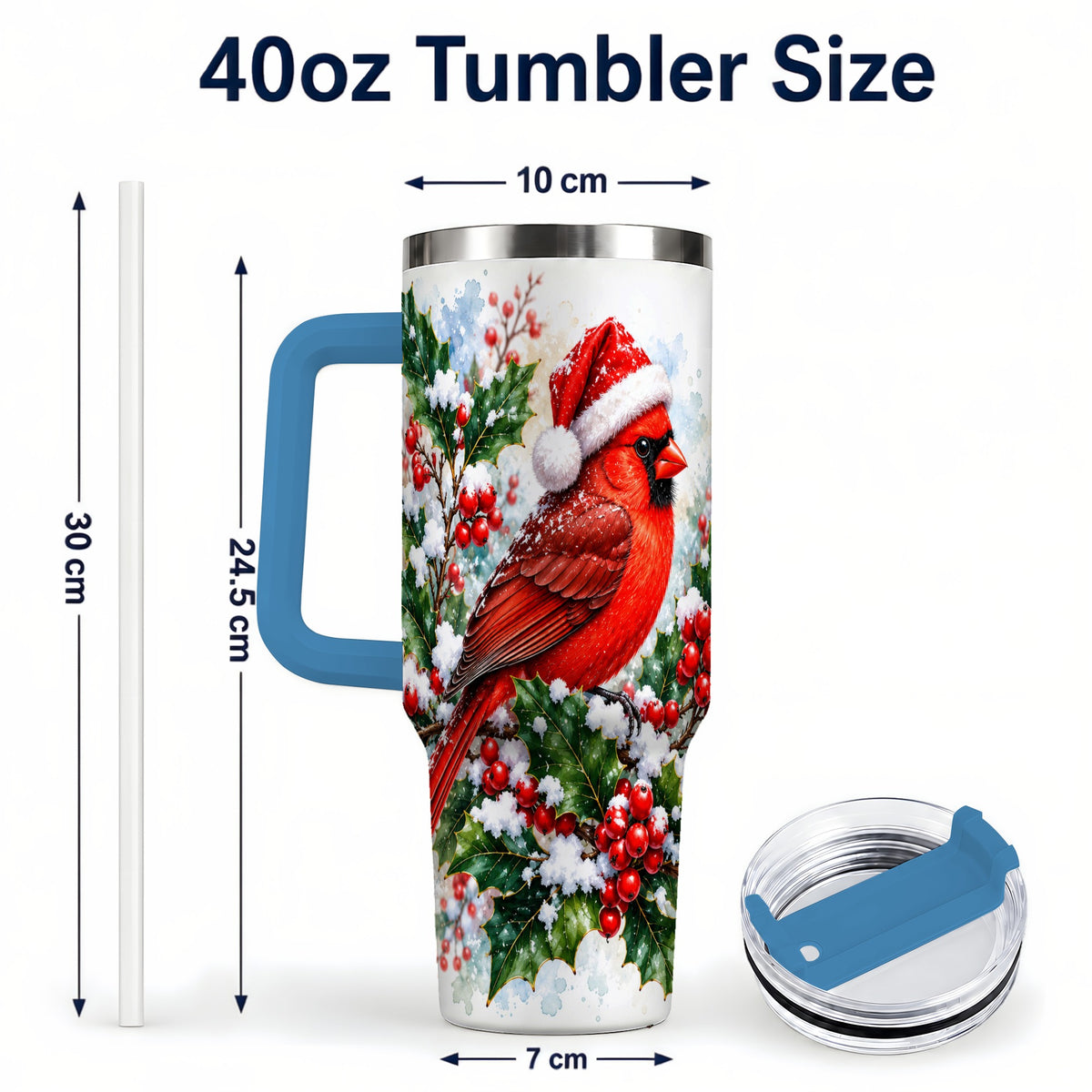 #pl[40oz|Blue] Christmas Cardinal 40oz Tumbler, Bird Tumbler, Stainless Steel Travel Cup